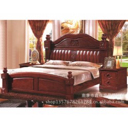 南康家具 廠家直銷 實木大床 特惠價990元 1.8米帶柱古典款 1202#