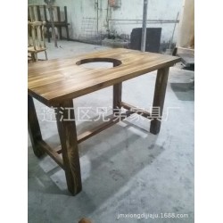 廠家直銷仿古家具碳化實木餐桌火鍋臺拆裝方桌