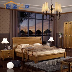 現代中式烏金木色家具 1.8米實木床高檔雙人床臥室原木床 MS002