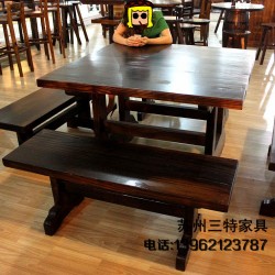 加工農家樂戶外餐桌防腐碳化木火燒木復古做舊酒店咖啡廳餐桌