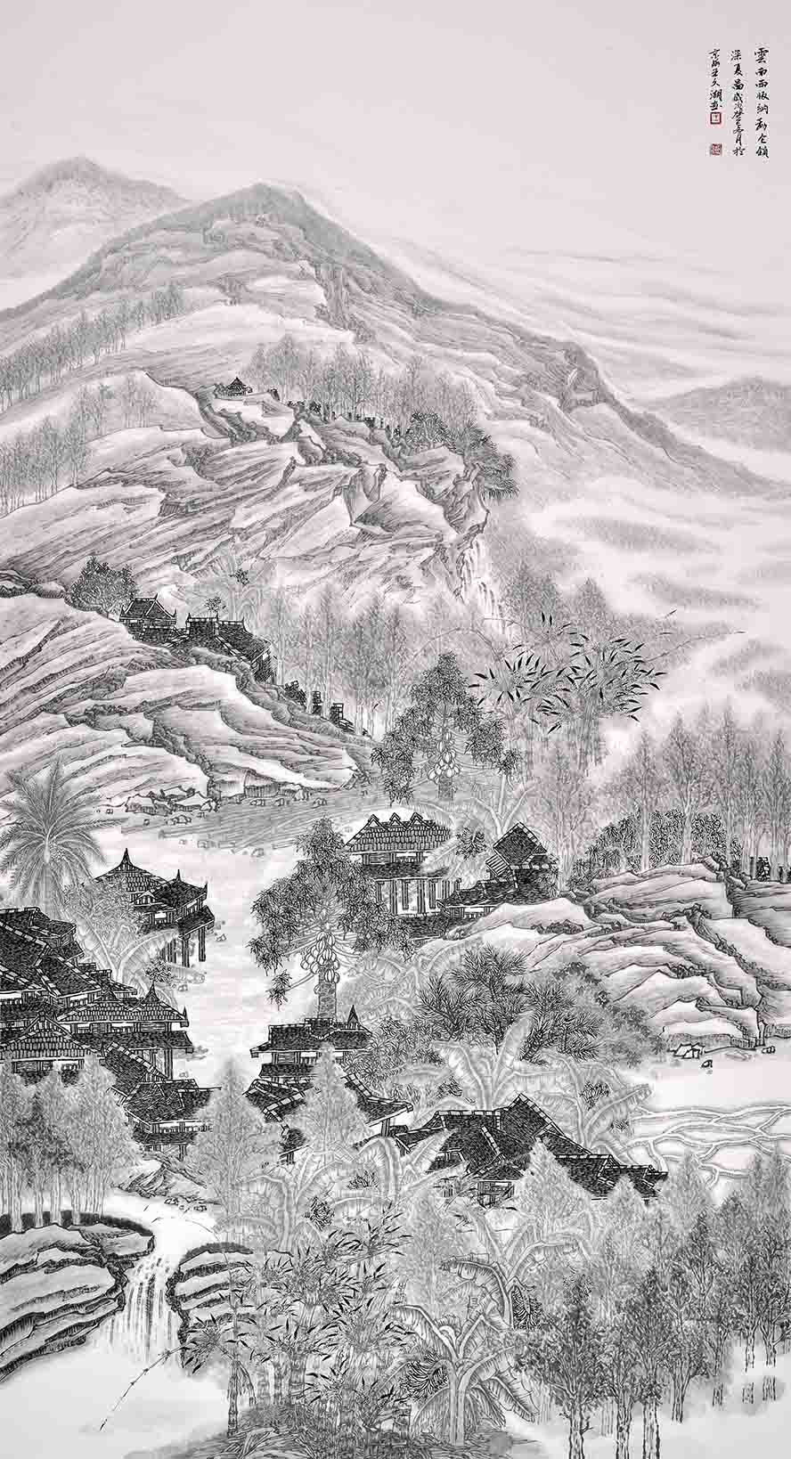 云南西雙版納勐侖鎮深夏圖 198cm×98cm