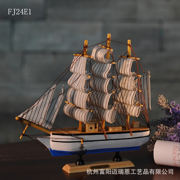 特價促銷 24CM帆船模型  地中海飾品 家居 實木手工雕刻 歐式多帆