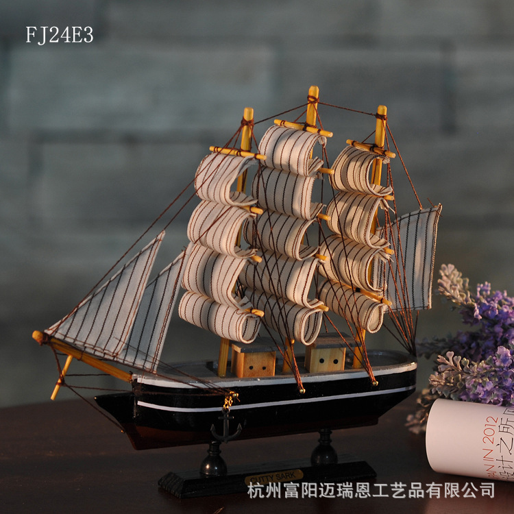 特價促銷 24CM帆船模型  地中海飾品 家居 實木手工雕刻 歐式多帆