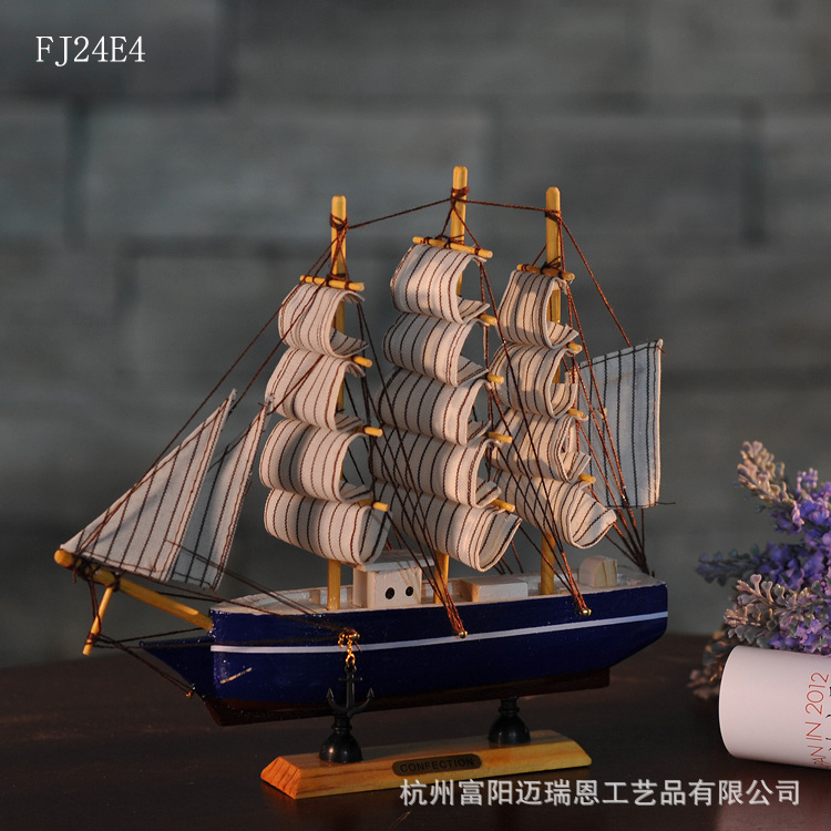 特價促銷 24CM帆船模型  地中海飾品 家居 實木手工雕刻 歐式多帆