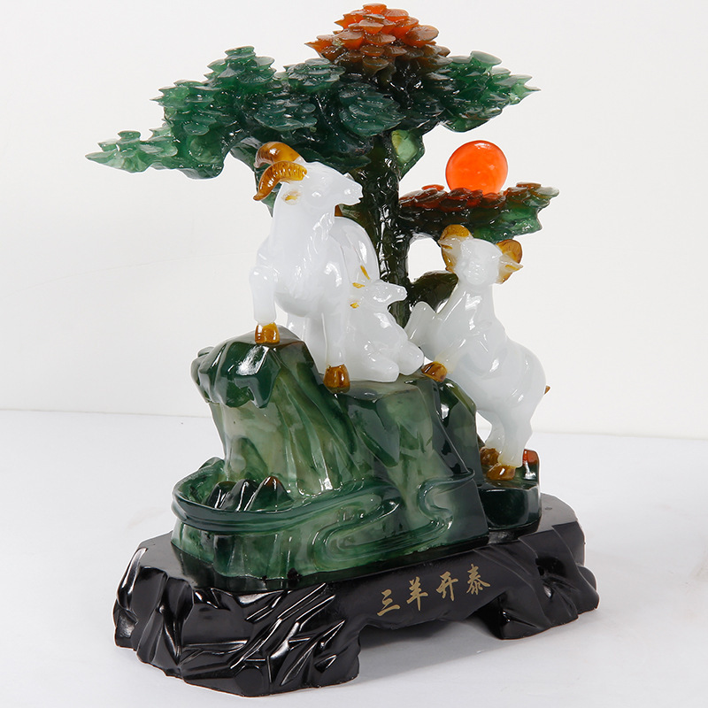 爆款三羊開泰擺件仿玉樹脂工藝品 批發創意禮品家居飾品招財擺件