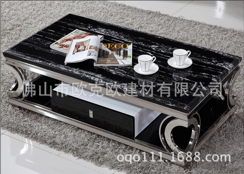 606高檔不銹鋼大理石玻璃茶幾電視柜時尚個性客廳家具現代簡約