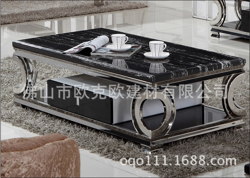 606高檔不銹鋼大理石玻璃茶幾電視柜時尚個性客廳家具現代簡約