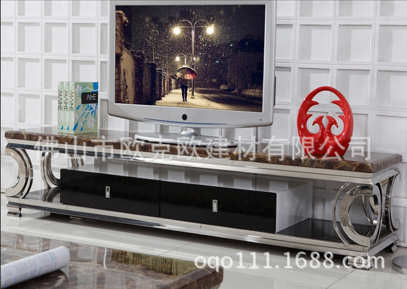 606高檔不銹鋼大理石玻璃茶幾電視柜時尚個性客廳家具現代簡約