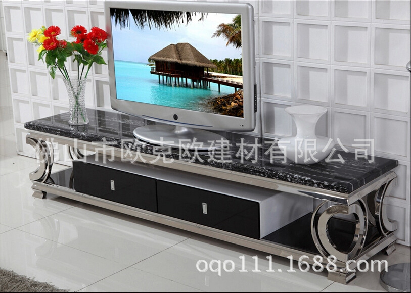 606高檔不銹鋼大理石玻璃茶幾電視柜時尚個性客廳家具現代簡約
