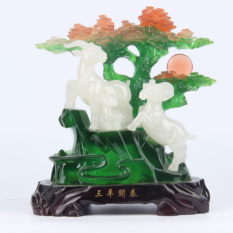 爆款三羊開泰擺件仿玉樹脂工藝品 批發創意禮品家居飾品招財擺件