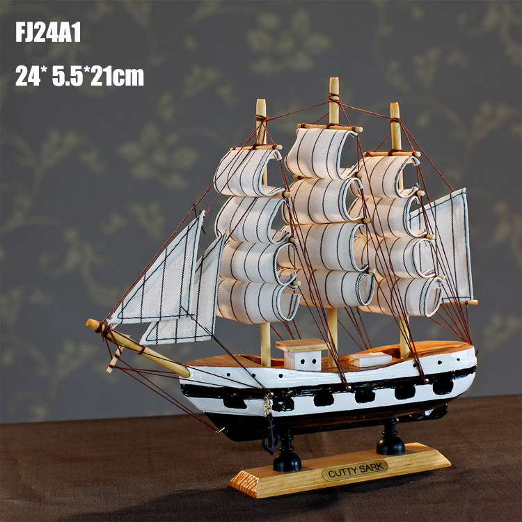 特價促銷 24CM帆船模型  地中海飾品 家居 實木手工雕刻 歐式多帆