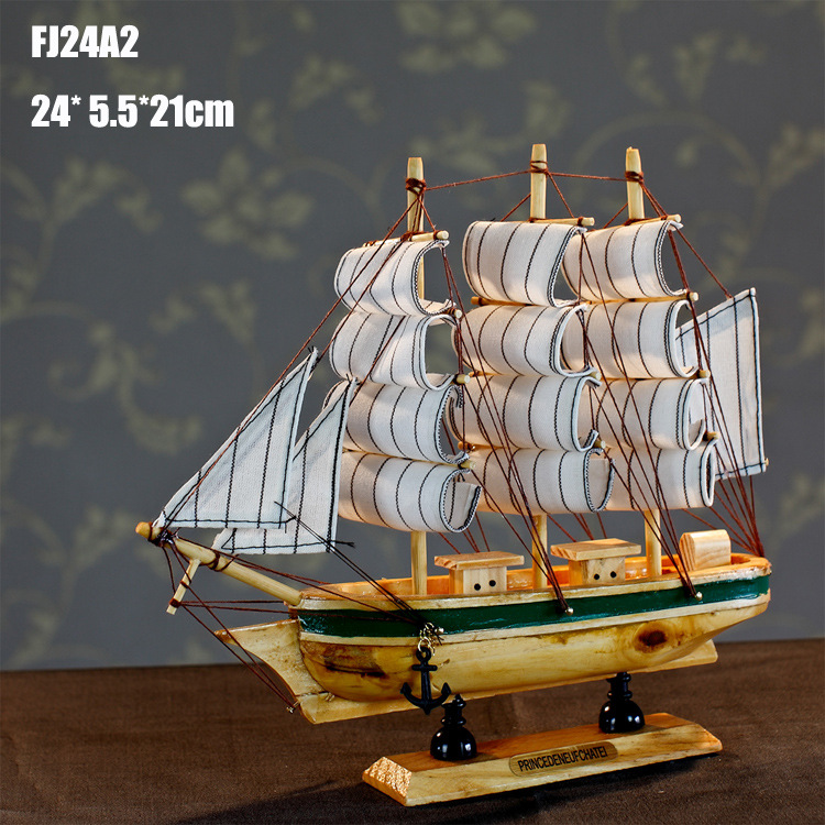 特價促銷 24CM帆船模型  地中海飾品 家居 實木手工雕刻 歐式多帆