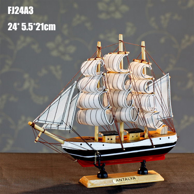 特價促銷 24CM帆船模型  地中海飾品 家居 實木手工雕刻 歐式多帆