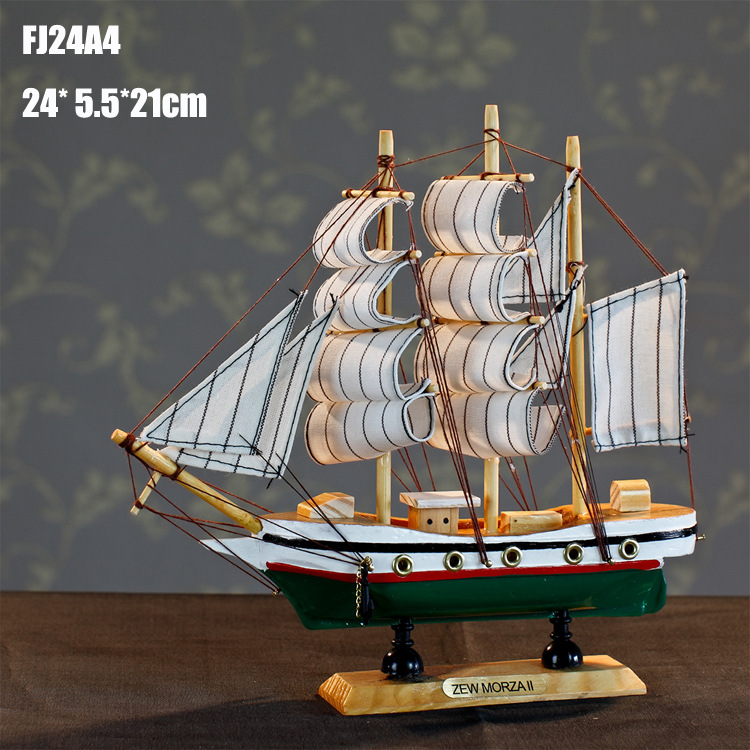 特價促銷 24CM帆船模型  地中海飾品 家居 實木手工雕刻 歐式多帆