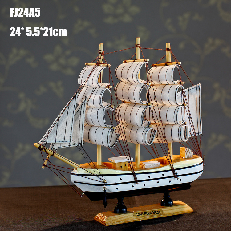 特價促銷 24CM帆船模型  地中海飾品 家居 實木手工雕刻 歐式多帆
