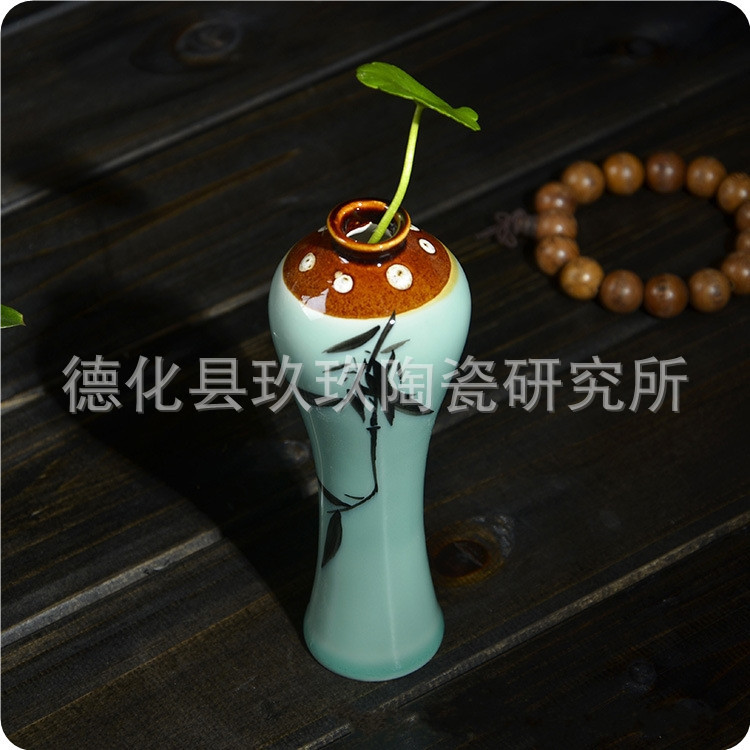 手繪陶瓷小花瓶 家居茶道擺件創意禮品辦公室裝飾水培花插 工藝品