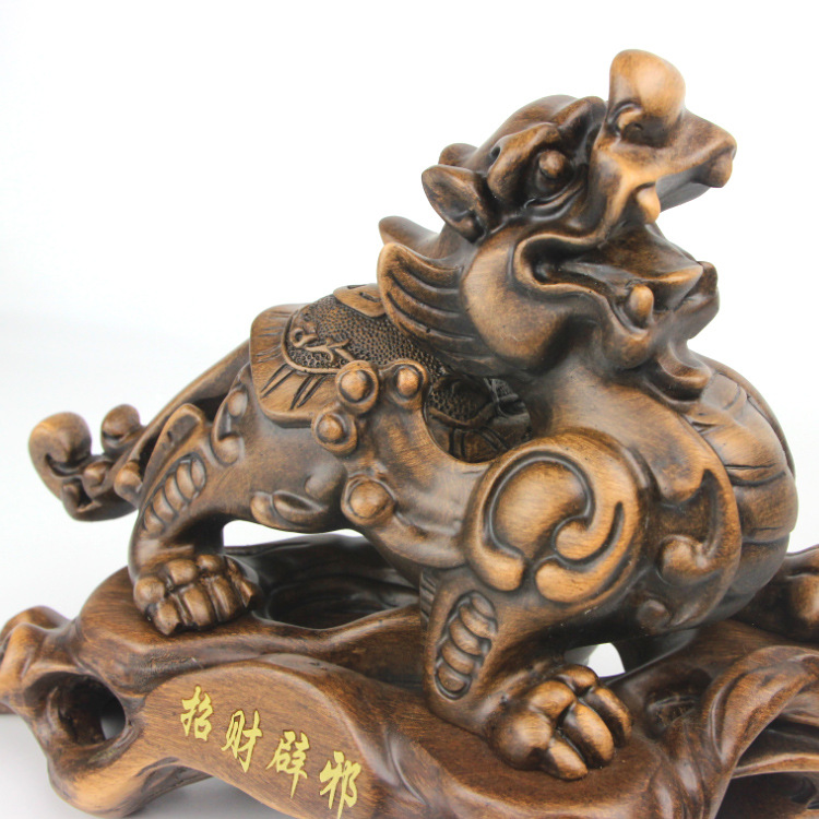 大葉紫檀木招財納福貔貅家居擺件高檔升遷開業(yè)禮品仿木樹脂工藝品