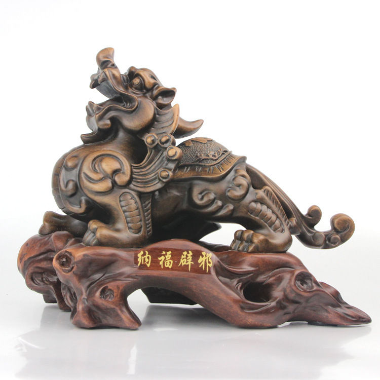 大葉紫檀木招財納福貔貅家居擺件高檔升遷開業(yè)禮品仿木樹脂工藝品
