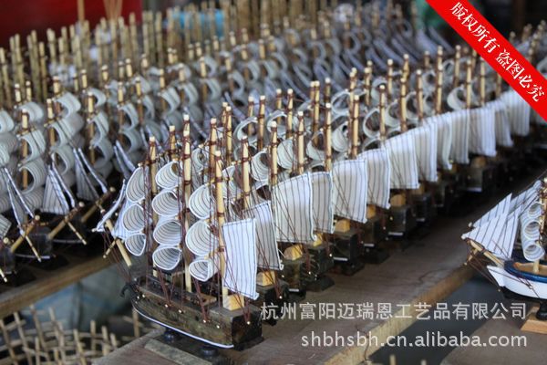 特價促銷 24CM帆船模型  地中海飾品 家居 實木手工雕刻 歐式多帆