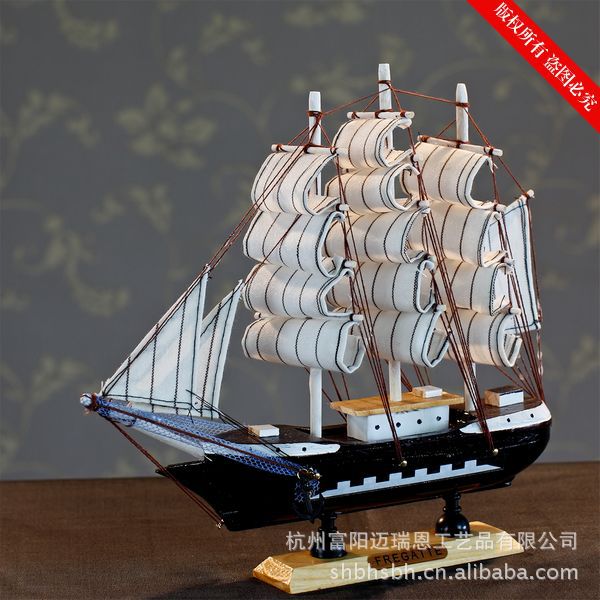 特價促銷 24CM帆船模型  地中海飾品 家居 實木手工雕刻 歐式多帆