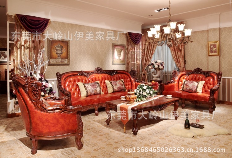 廠家直銷 批發(fā)家具 歐式實木真皮沙發(fā)組 美式真皮沙發(fā) 代理 加工